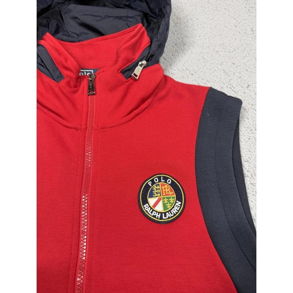Polo Ralph Lauren Ski USA Vest Mens Small Red Fleece Graphic‎ Hooded Zip Polo